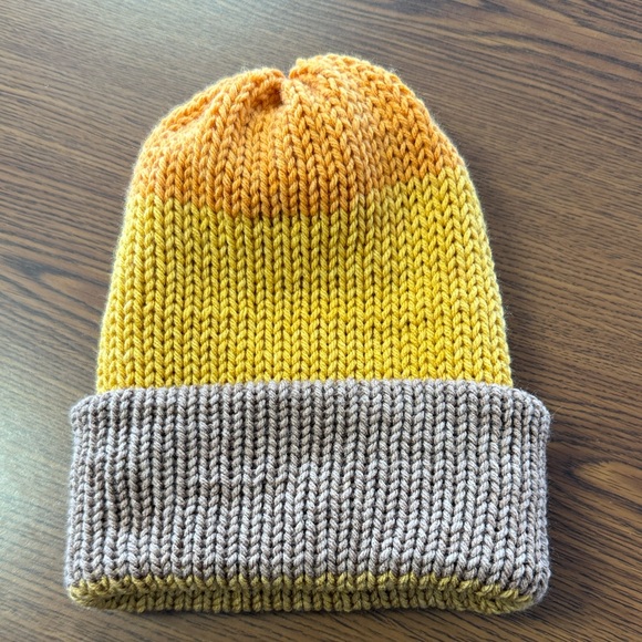 Yellow and Brown Knit Reversible Beanie - Picture 1 of 2